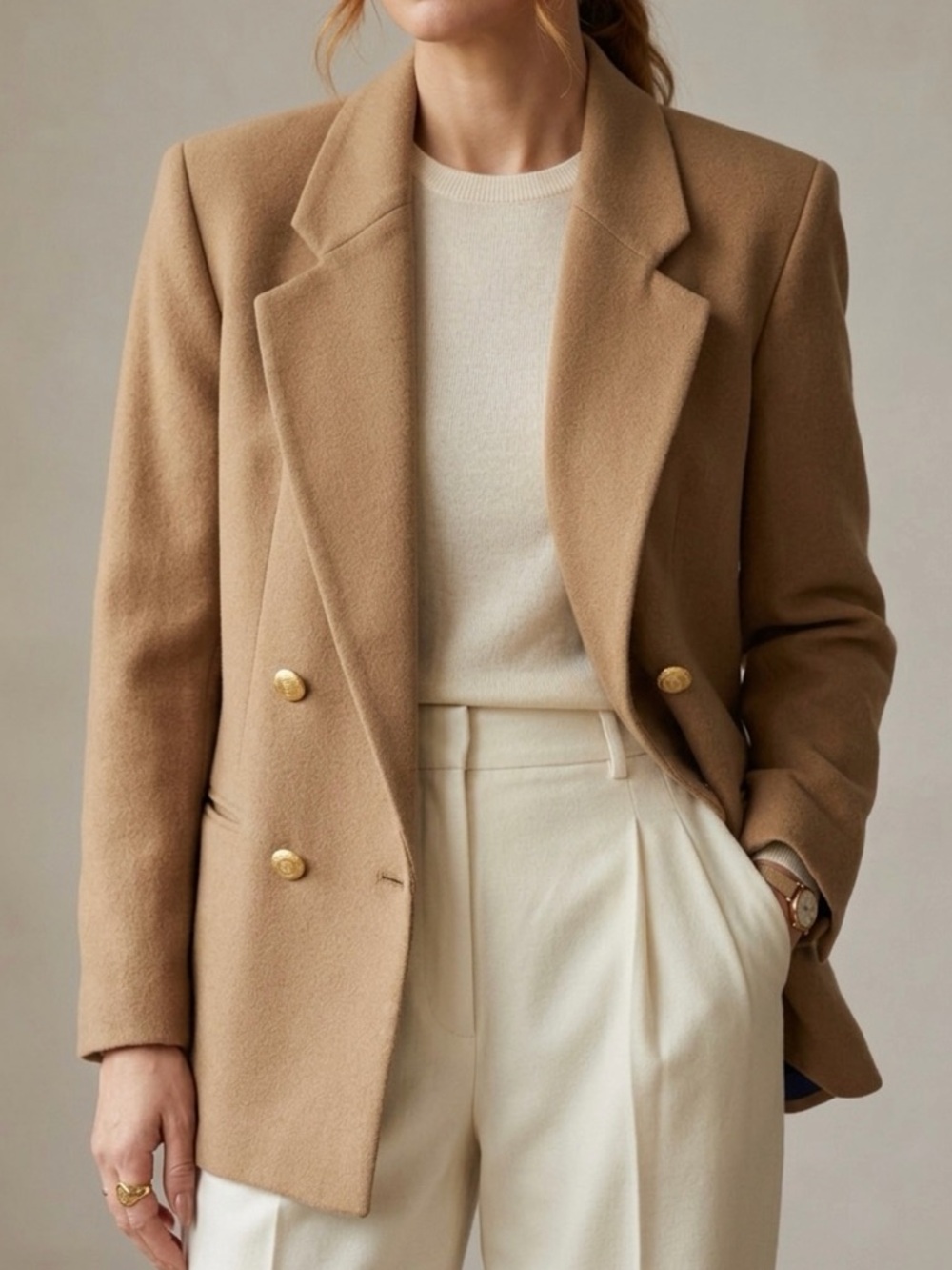 BRAEBROOK Vintage 100% Wool Double Breasted Blazer Camel Tan Size M
